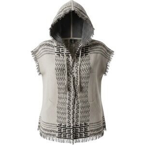 Cliche Couture Hooded Poncho Vest Women Size XL‎ Southwestern Sleeveless Frayed